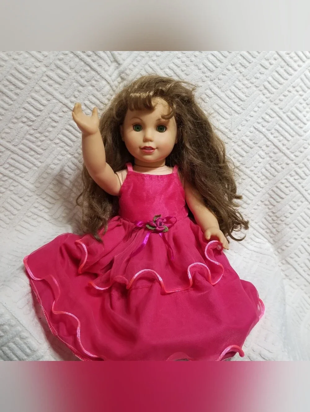 Laura Ashley Kathryn Alyse Doll With A Hot Pink Party Gown & Floral Waist Bow